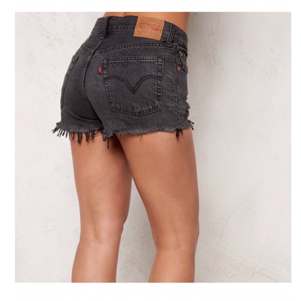 Levis 501 Premium Womens High‎ Rise Distressed Denim Shorts Charcoal Black W29
